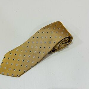 Brooks Basics Silk Men's‎ Tie. Yellow Necktie with Blue & White Polka Dot.  EUC
